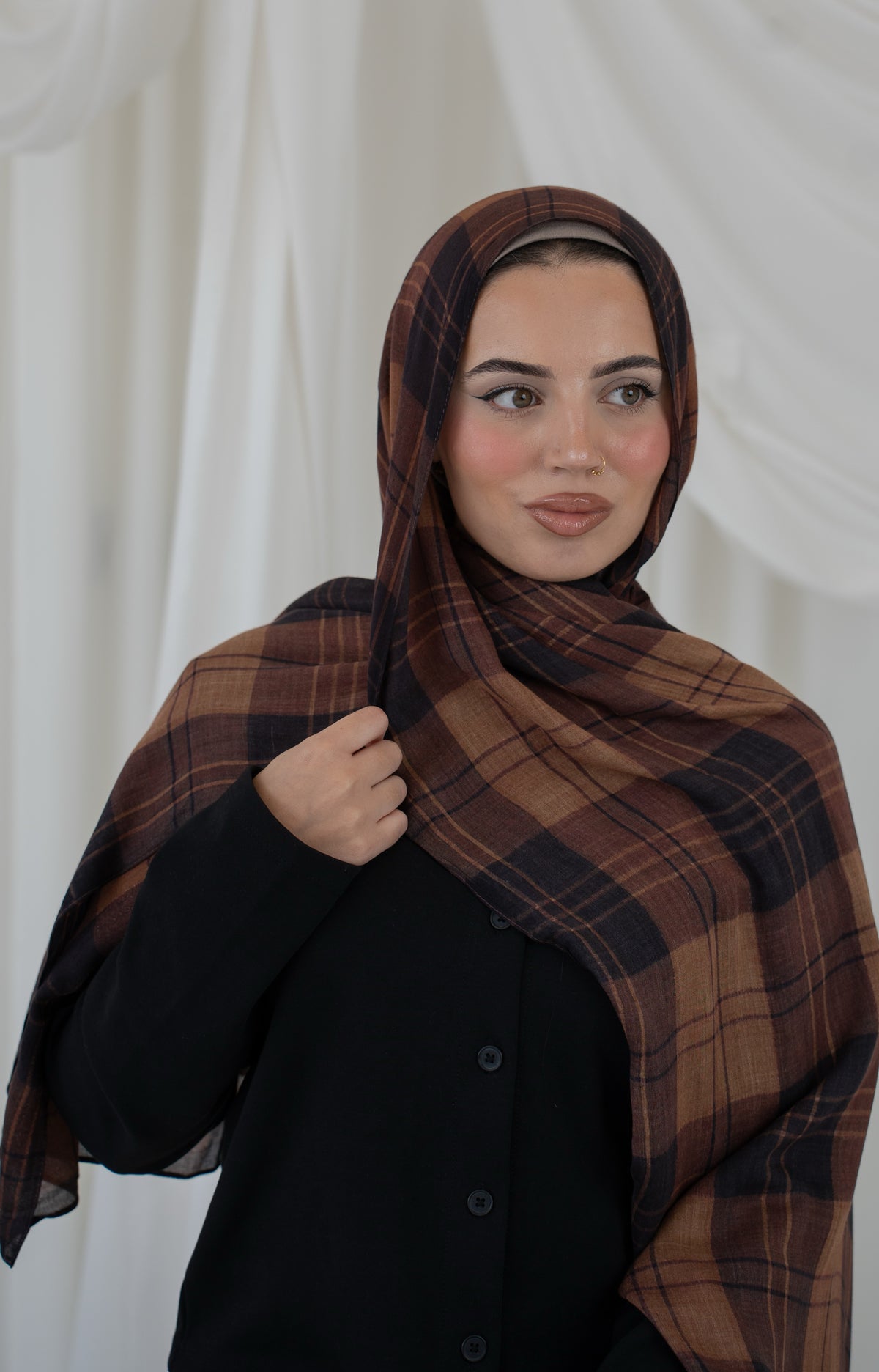 Brown Plaid Premium Printed Modal Hijab